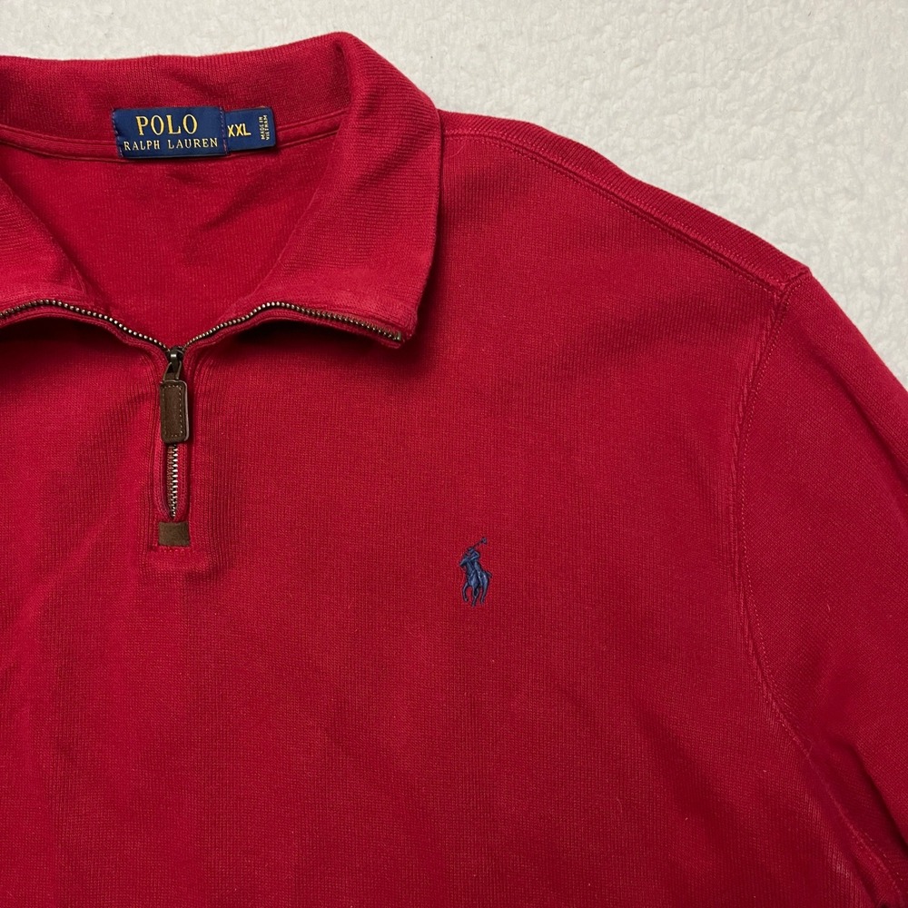 Polo‎ Ralph Lauren Pullover Mens XXL Red Quarter Zip Sweater Long Sleeve Cotton